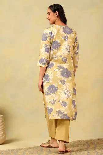 Kimaya ochre floral bloom kurta-set