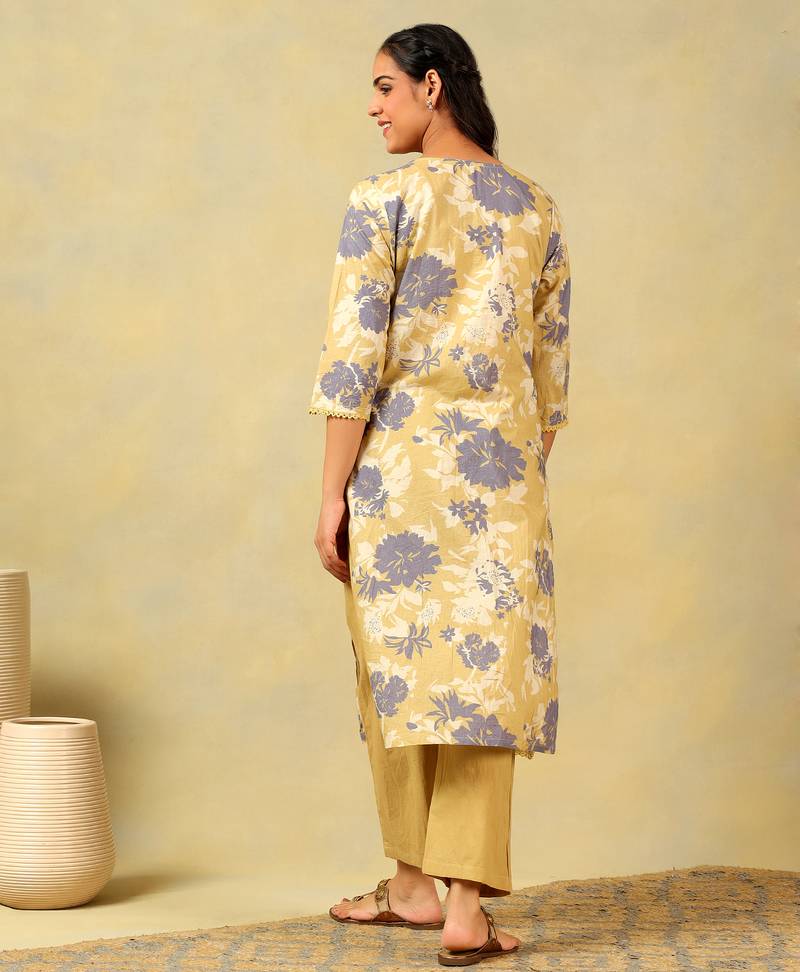 Kimaya ochre floral bloom kurta-set