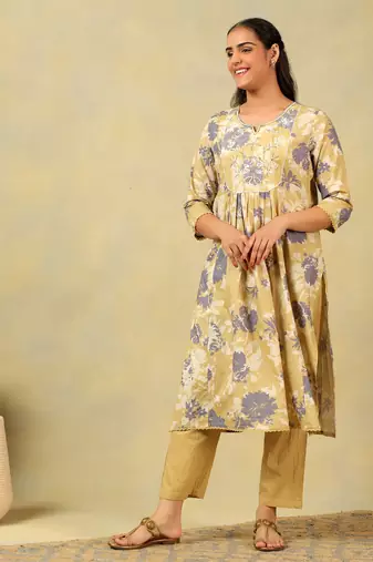 Kimaya ochre floral bloom kurta-set