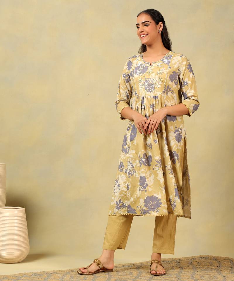 Kimaya ochre floral bloom kurta-set