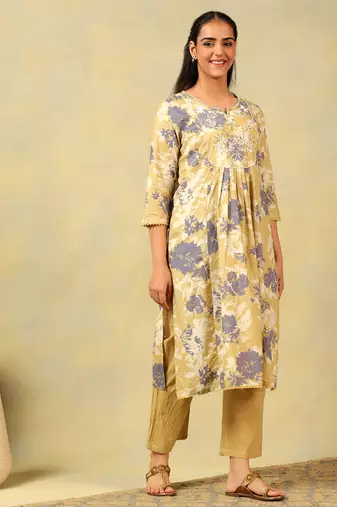 Kimaya ochre floral bloom kurta-set