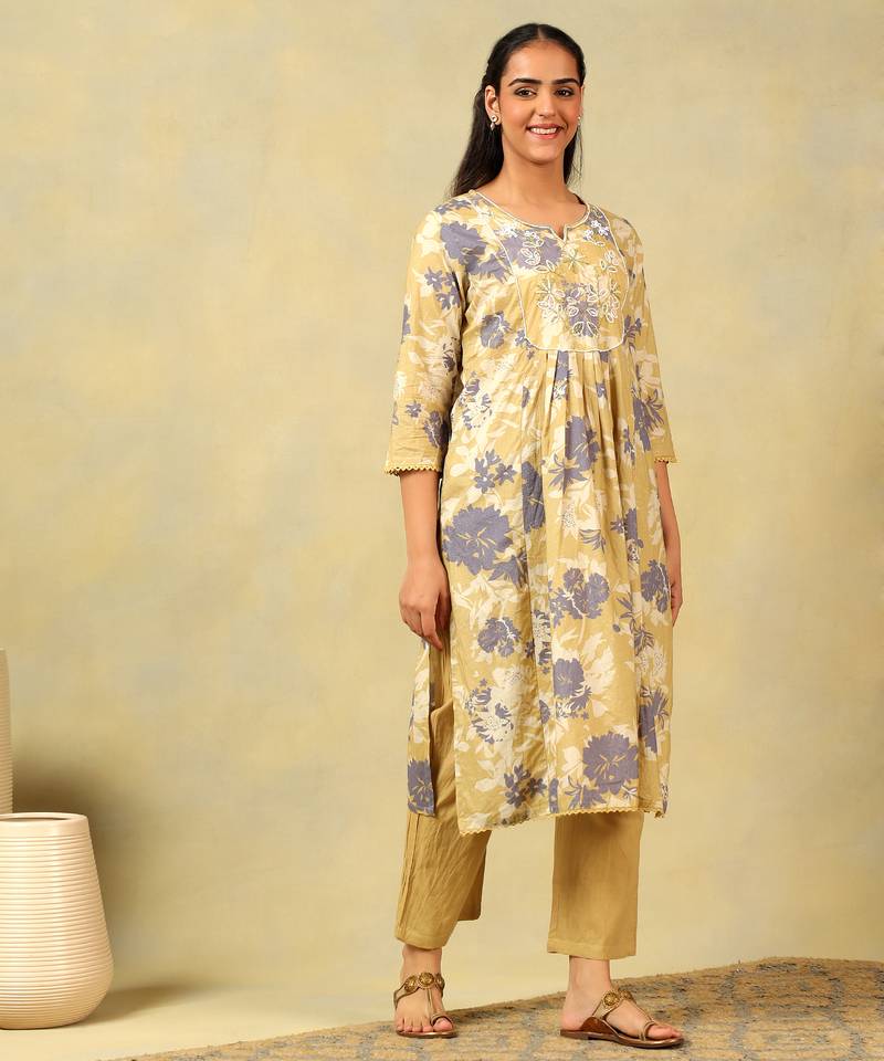 Kimaya ochre floral bloom kurta-set
