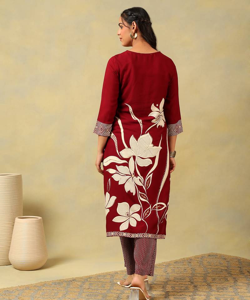 Ishani maroon lily kurta set