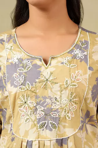 Kimaya ochre floral bloom kurta-set