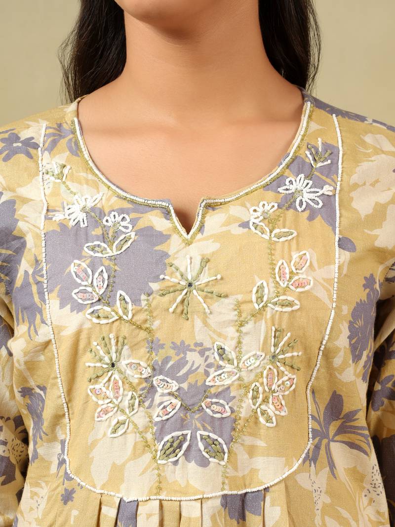 Kimaya ochre floral bloom kurta-set