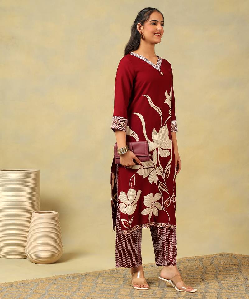Ishani maroon lily kurta set