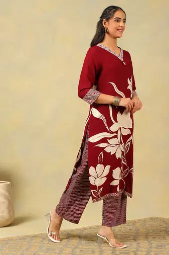 Ishani maroon lily kurta set