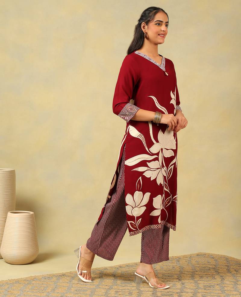 Ishani maroon lily kurta set