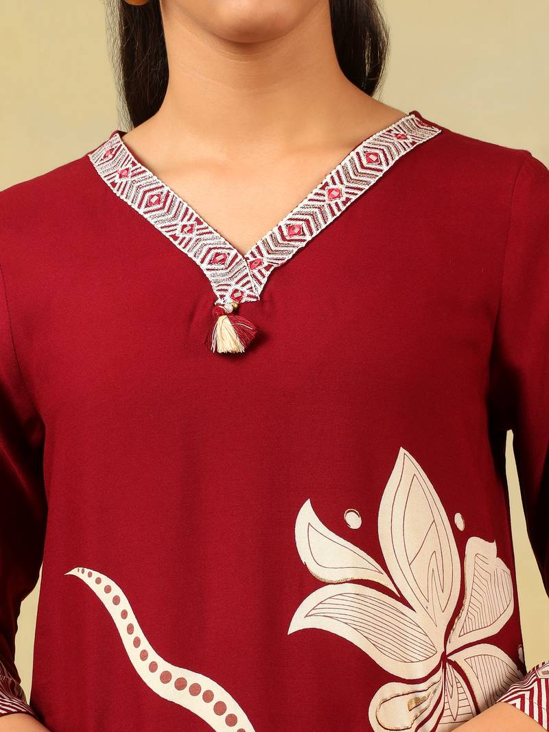 Ishani maroon lily kurta set