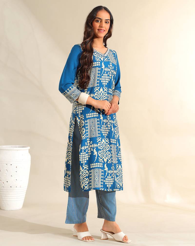 Noor azure tribal kurta set