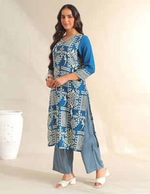 Noor azure tribal kurta set 3
