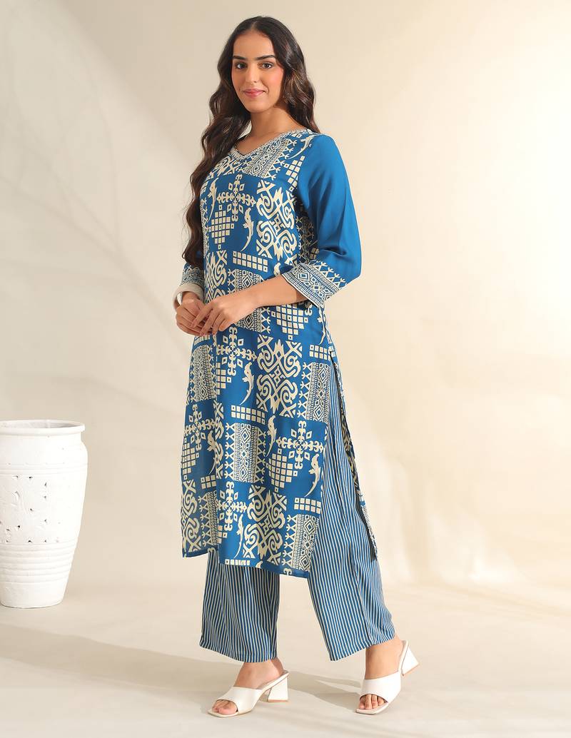 Noor azure tribal kurta set