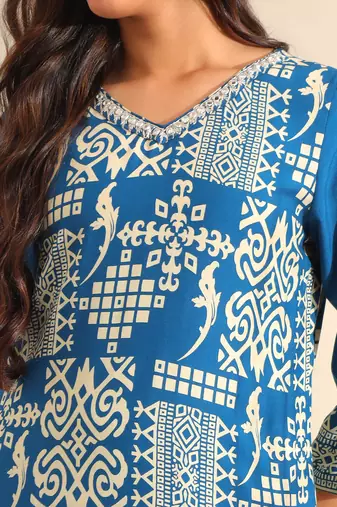 Noor azure tribal kurta set