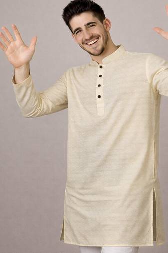 Off white color jaquard butti work jaquard silk kurta payjama set