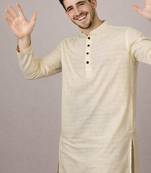 Off white color jaquard butti work jaquard silk kurta payjama set
