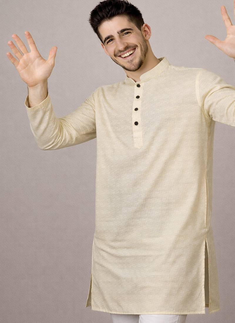 Off white color jaquard butti work jaquard silk kurta payjama set