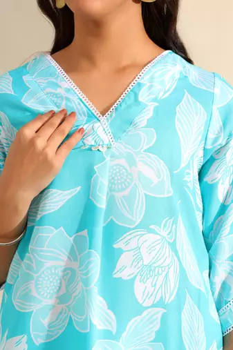 Ojasvi aqua botanical kurta set