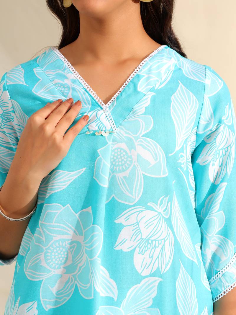 Ojasvi aqua botanical kurta set