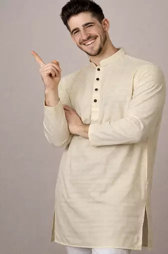 Off white color jaquard butti work jaquard silk kurta payjama set