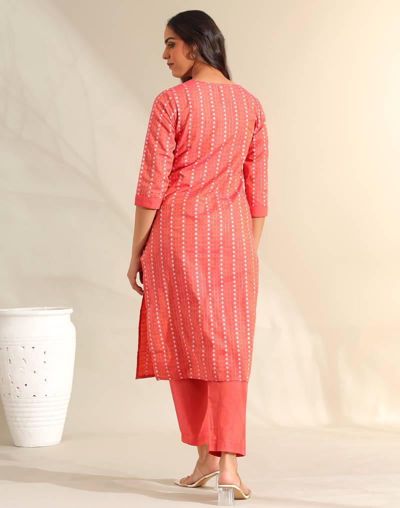 Prisha coral bandhani kurta set