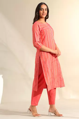 Prisha coral bandhani kurta set