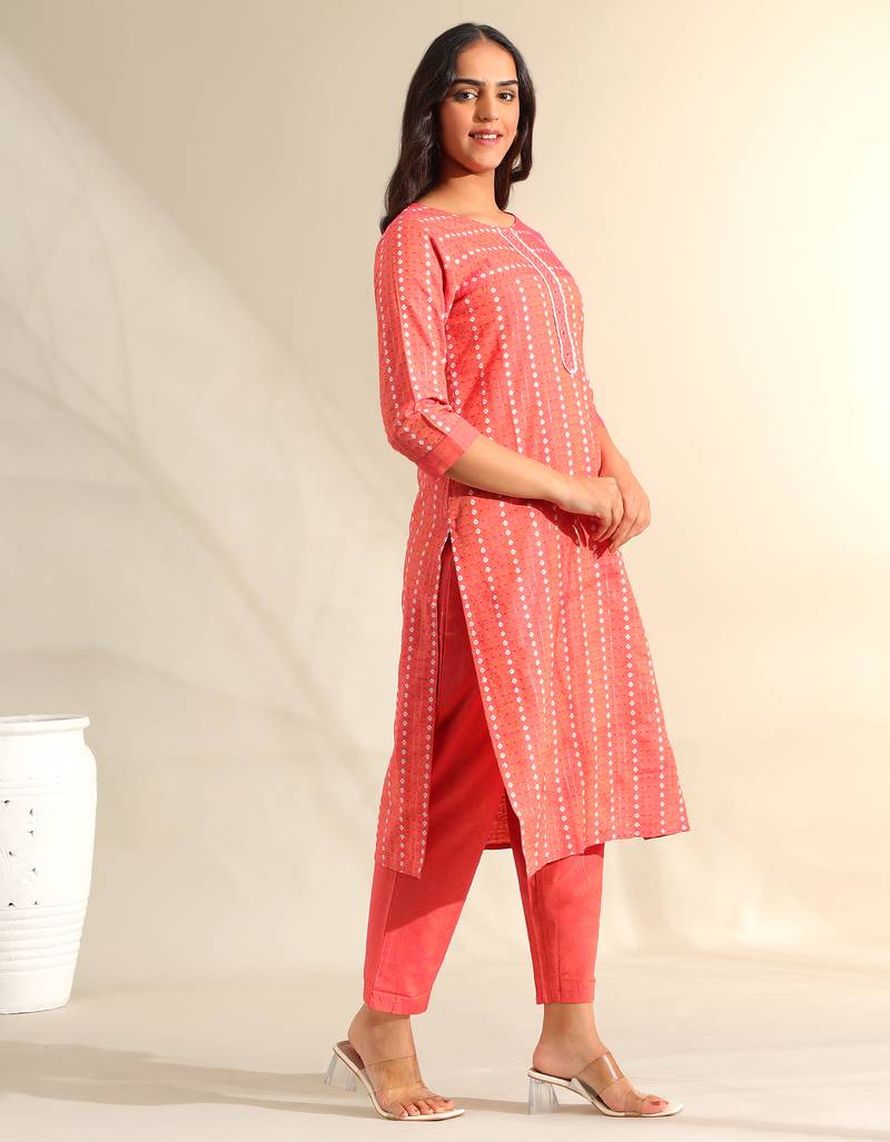 Prisha coral bandhani kurta set