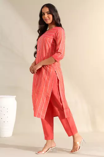 Prisha coral bandhani kurta set
