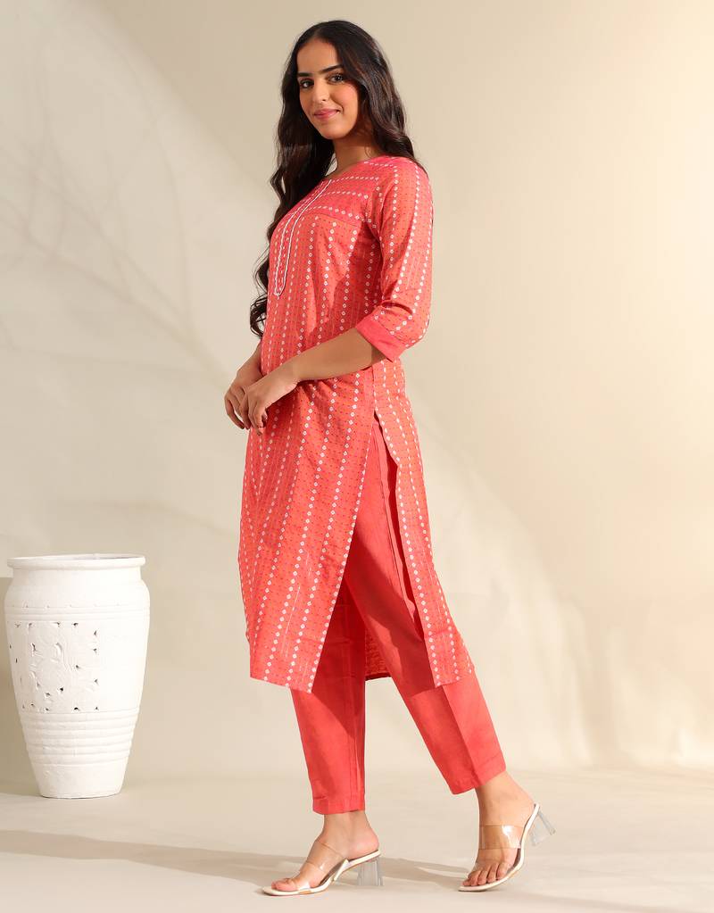 Prisha coral bandhani kurta set
