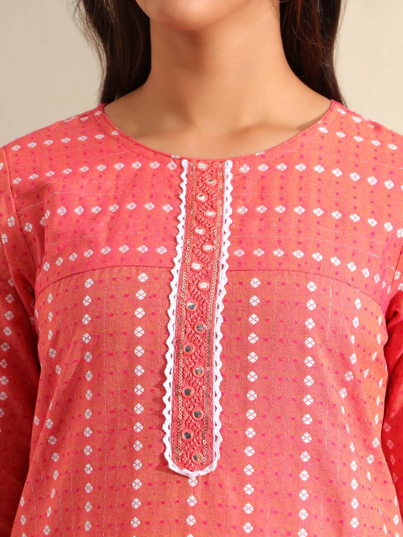 Prisha coral bandhani kurta set