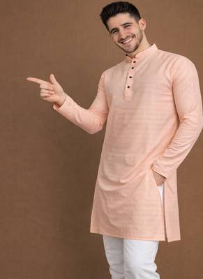 Peach color jaquard butti work jaquard silk kurta payjama set 2