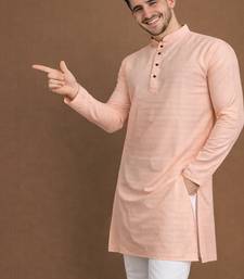 Peach color jaquard butti work jaquard silk kurta payjama set