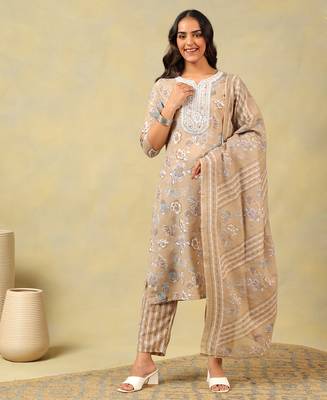 Aradhya taupe floral suit set 1