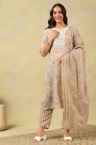Aradhya taupe floral suit set
