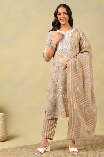Aradhya taupe floral suit set