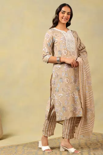 Aradhya taupe floral suit set