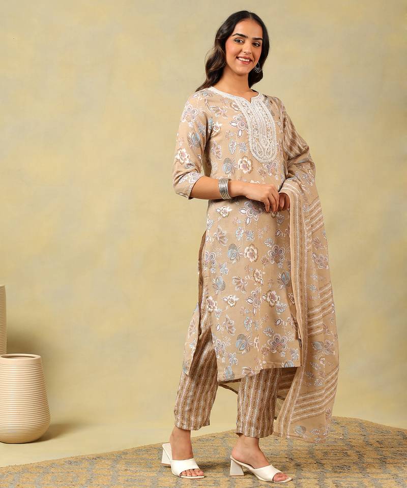 Aradhya taupe floral suit set