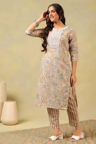 Aradhya taupe floral suit set