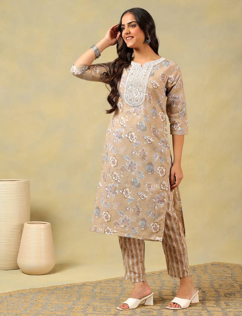 Aradhya taupe floral suit set