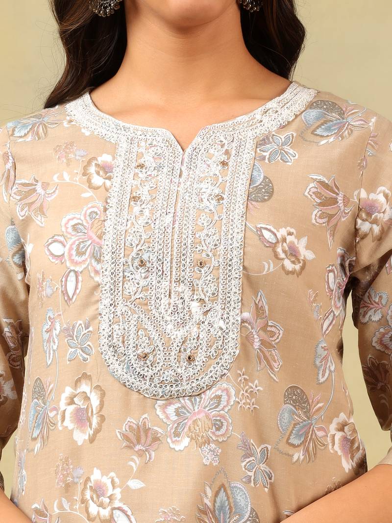 Aradhya taupe floral suit set
