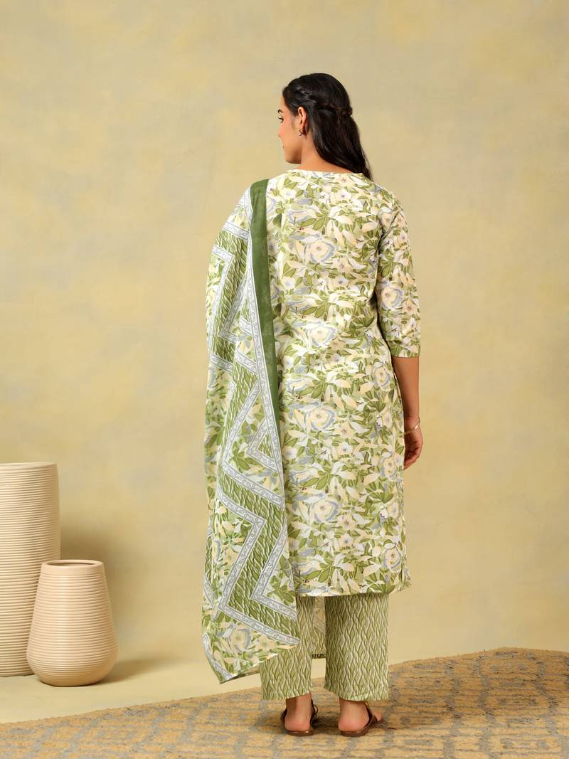Navya olive foliage suit set