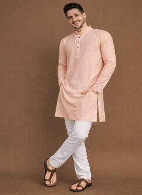 Peach color jaquard butti work jaquard silk kurta payjama set 1