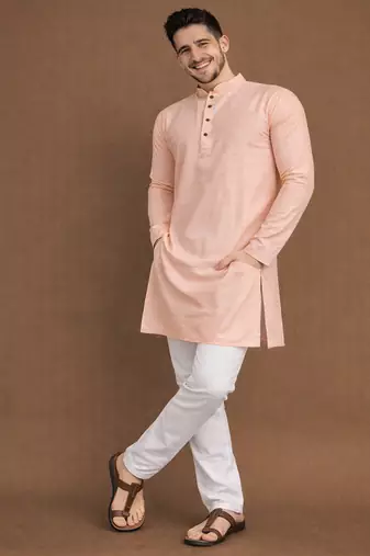 Peach color jaquard butti work jaquard silk kurta payjama set
