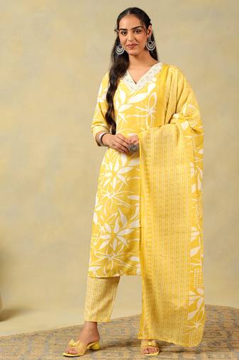 Rhea yellow leaf suit set