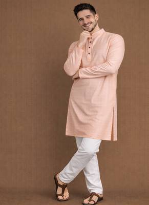 Peach color jaquard butti work jaquard silk kurta payjama set 4
