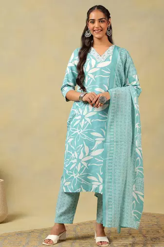 Diya seafoam leaf suit set