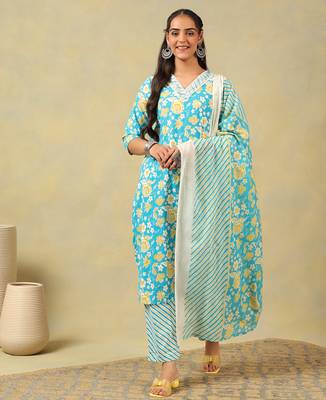 Myra turquoise sun-bloom suit set 1
