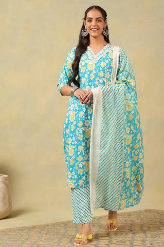 Myra turquoise sun-bloom suit set