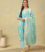 Myra turquoise sun-bloom suit set