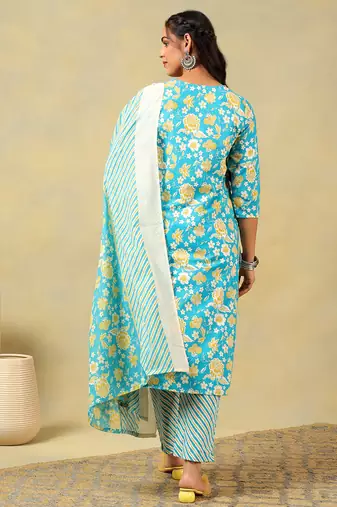 Myra turquoise sun-bloom suit set