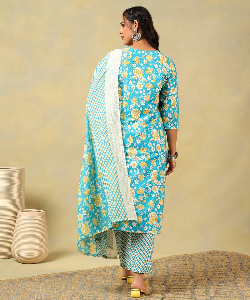 Myra turquoise sun-bloom suit set